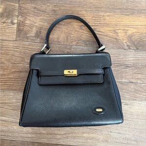 Bally Vintage Top Handle Bag Black Leather Structured Satchel Gold Hardware